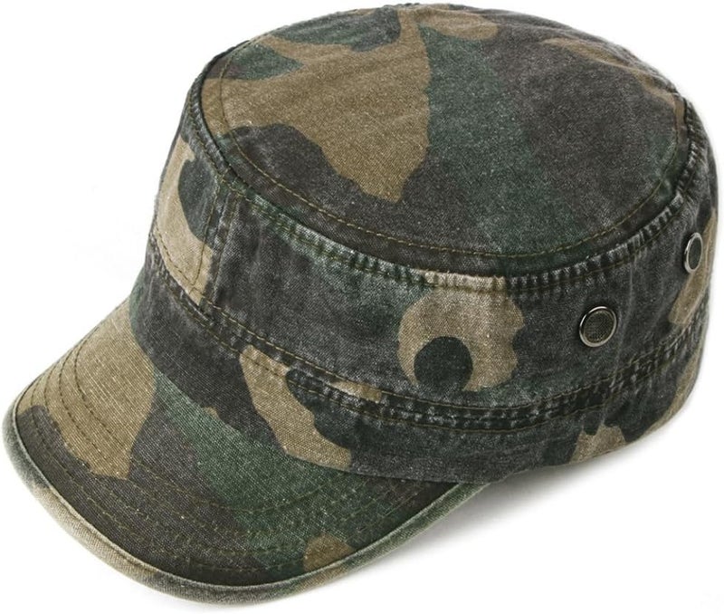 FASHIXD Military Flat Top Cap, Washed Cotton Vintage Adjustable Cadet Army Camo Hat, Outdoor Camping Baseball Cap for Men Women - Image 3